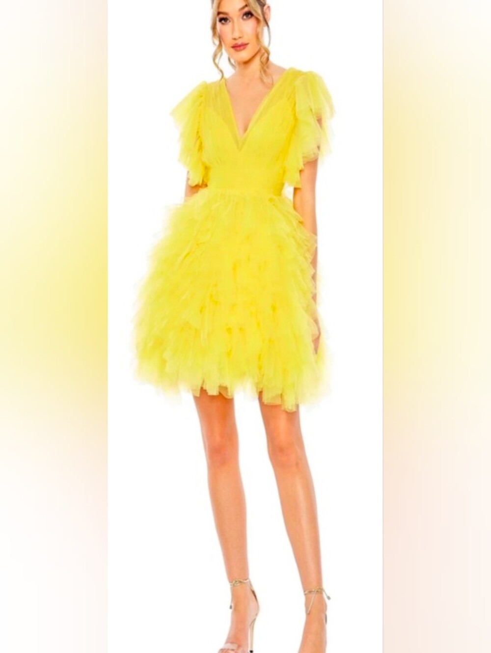 Mac Duggal Yellow Mini Dress